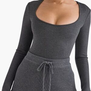 House of CB Charcoal Long Sleeve Bodysuit